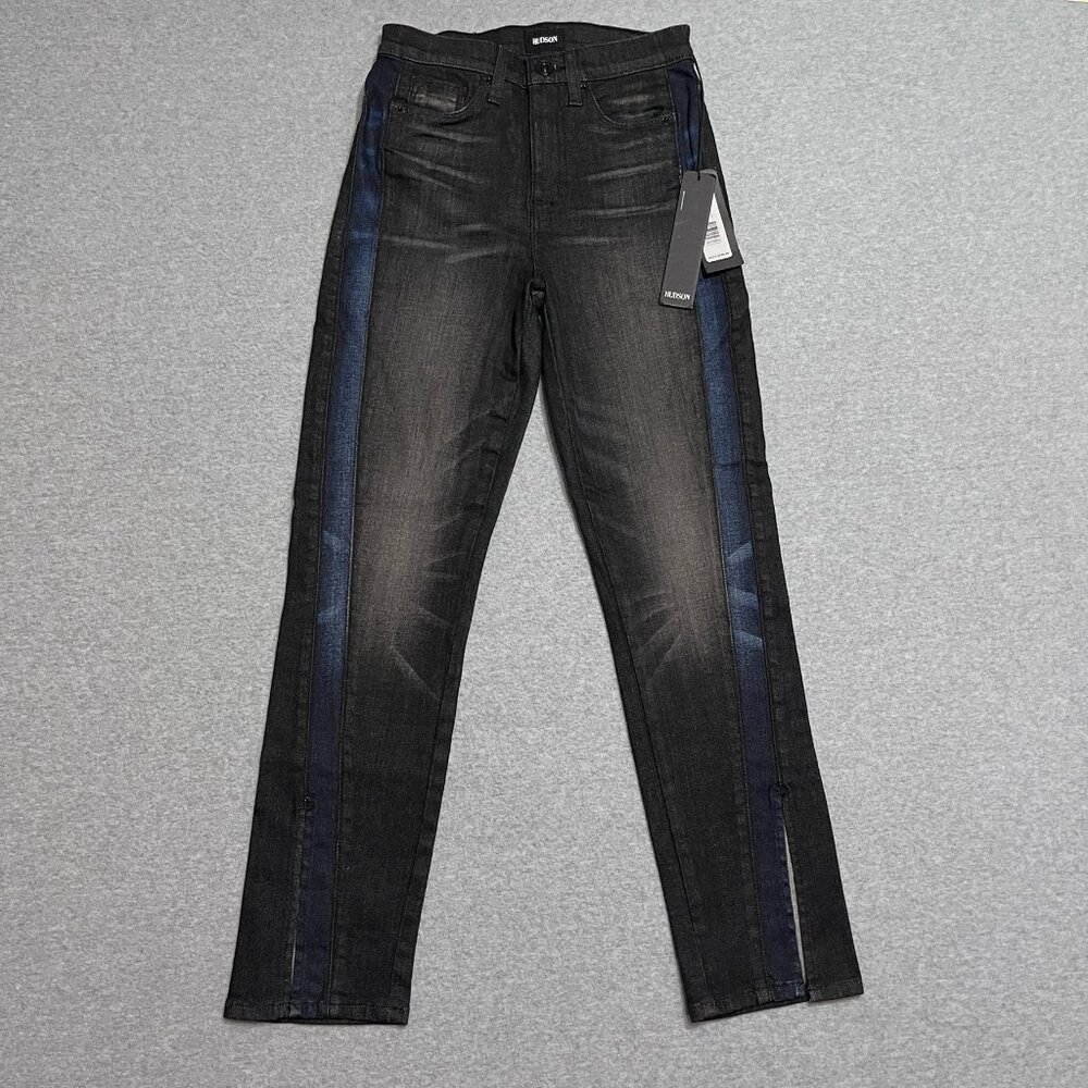 Hudson Jeans Womens 25 Black Straight Crop High Rise Zoeey‎ Slit Hem Denim New